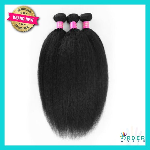 Kinky Straight Human Hair Extensions Brazilian Virgin Remy Yaki Straight Bundles main image 6